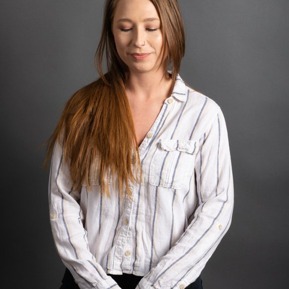 Blue Pin Stripe Button Down by Madewell - Picture 2 of 10